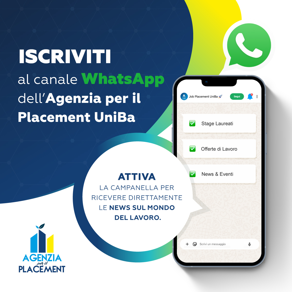 Canale WhatsApp Agenzia per il Placement 